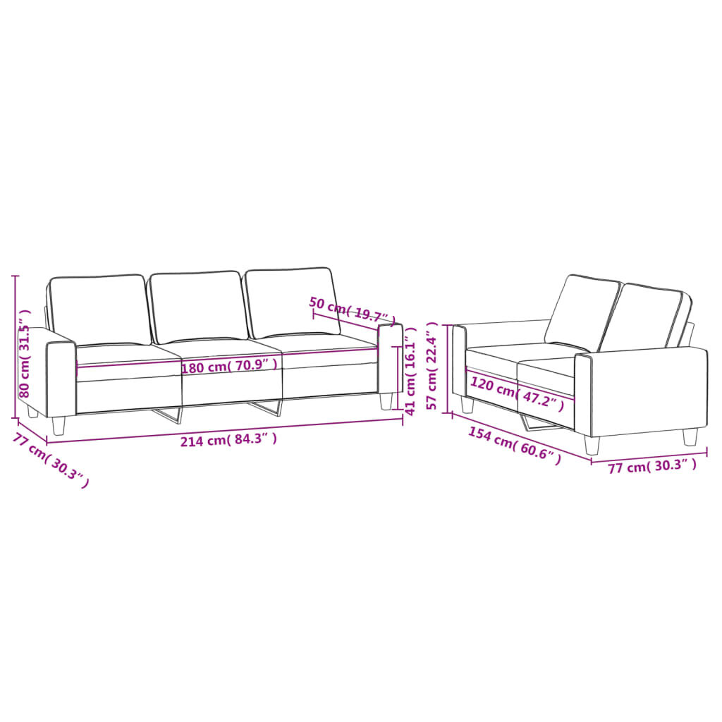 vidaXL 2 Piece Sofa Set Black Fabric