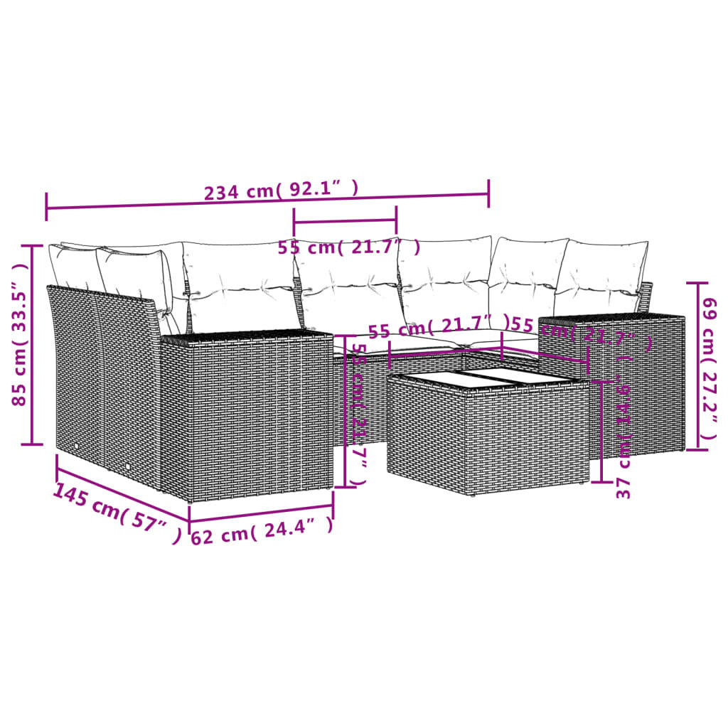 vidaXL 7 Piece Garden Sofa Set with Cushions Beige Poly Rattan