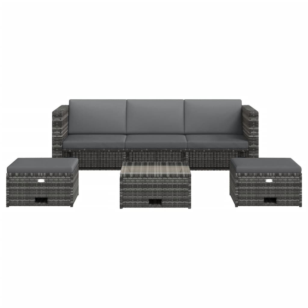 vidaXL 4 Piece Garden Lounge Set with Cushions Poly Rattan Grey