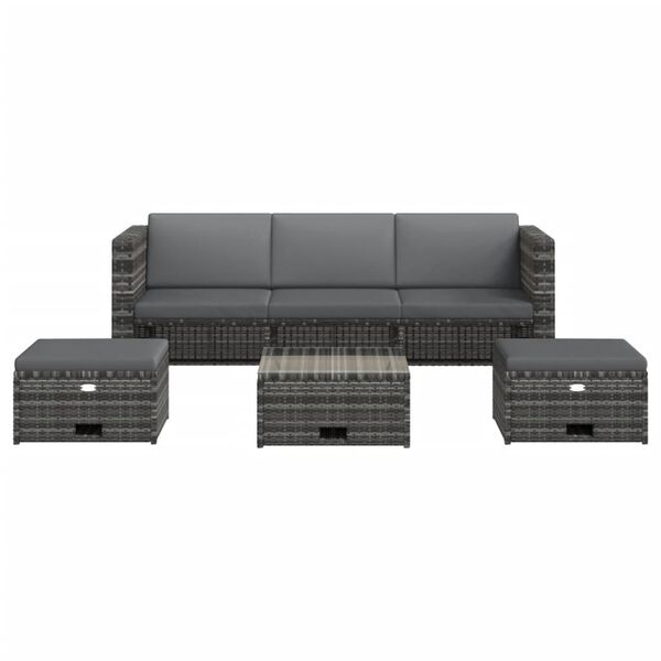 vidaXL 4 Piece Garden Lounge Set with Cushions Poly Rattan Grey