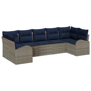 vidaXL Garden Sofa Set with Cushion 7 pcs Grey Poly Rattan