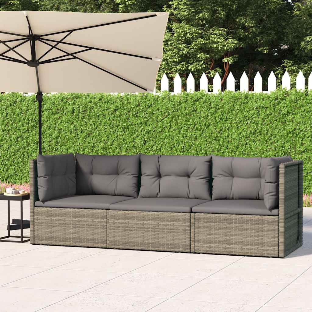 vidaXL 3 Piece Garden Lounge Set with Cushions Grey Poly Rattan