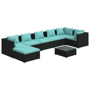 vidaXL 8 Piece Garden Lounge Set with Cushions Poly Rattan Black