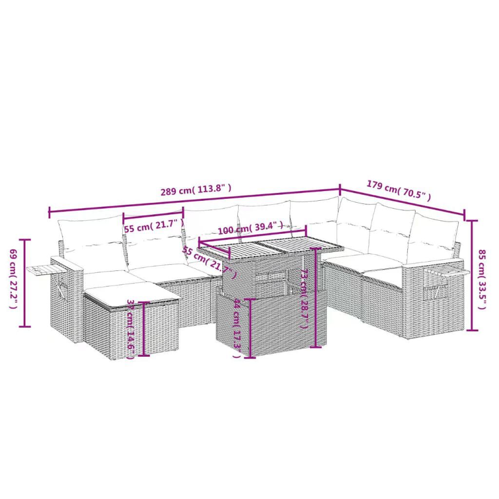 vidaXL 9 Piece Garden Sofa Set with Cushions Grey Poly Rattan