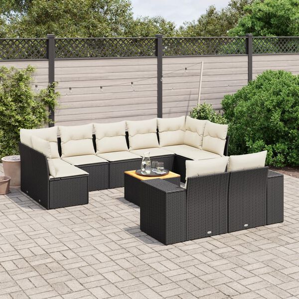 vidaXL 10 Piece Garden Sofa Set with Cushions Black Poly Rattan