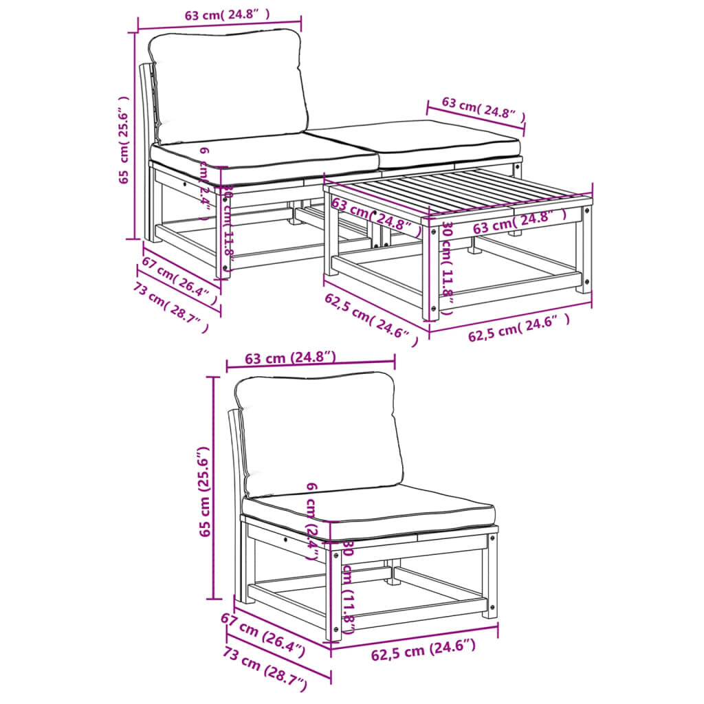 vidaXL 4 Piece Garden Lounge Set with Cushions Solid Wood Acacia
