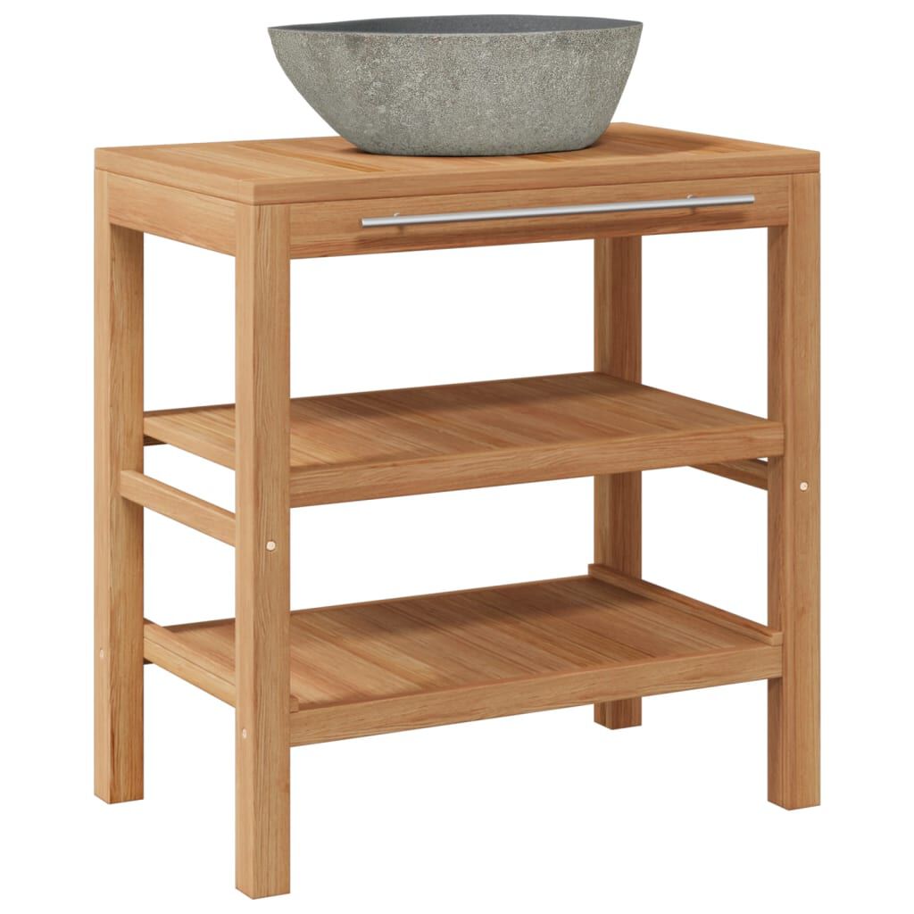 vidaXL Bathroom Vanity Cabinet Solid Teak with Riverstone Sink