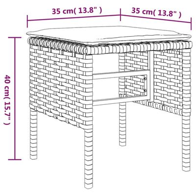 vidaXL Garden Footstools with Cushions 4 pcs Black Poly Rattan