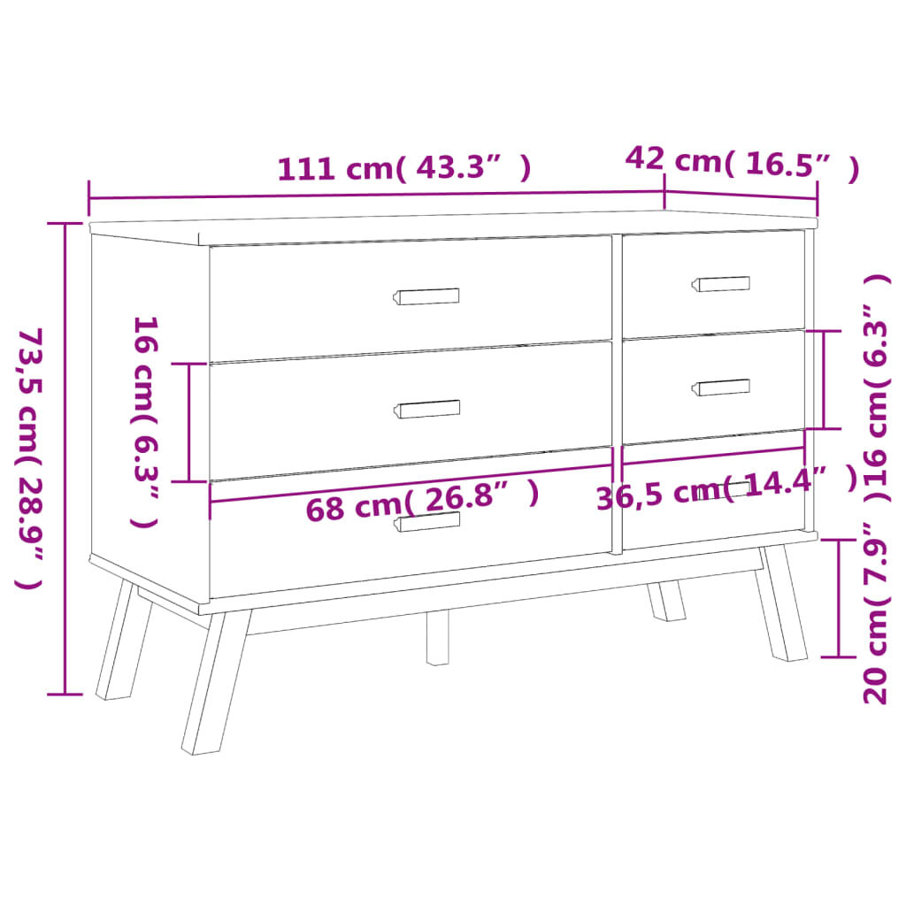 vidaXL Drawer Cabinet OLDEN Grey and Brown Solid Wood Pine