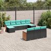 vidaXL 10 Piece Garden Sofa Set with Cushions Black Poly Rattan