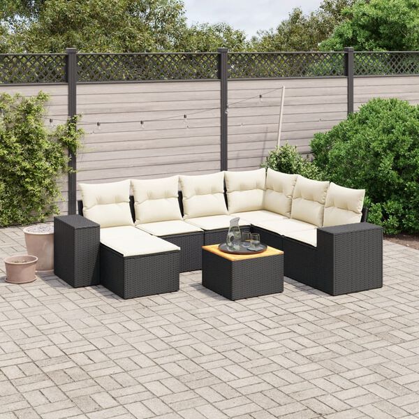 vidaXL 8 Piece Garden Sofa Set with Cushions Black Poly Rattan