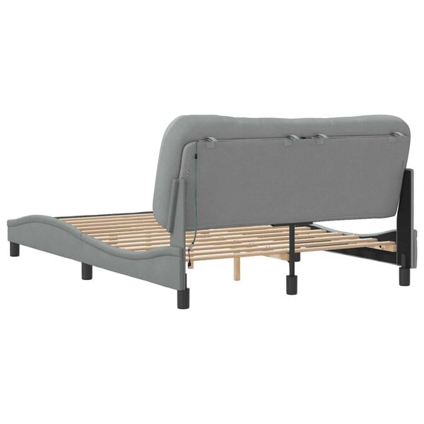 vidaXL Bed Frame with LED without Mattress "Hvar" Light Grey 137x190 cm Fabric