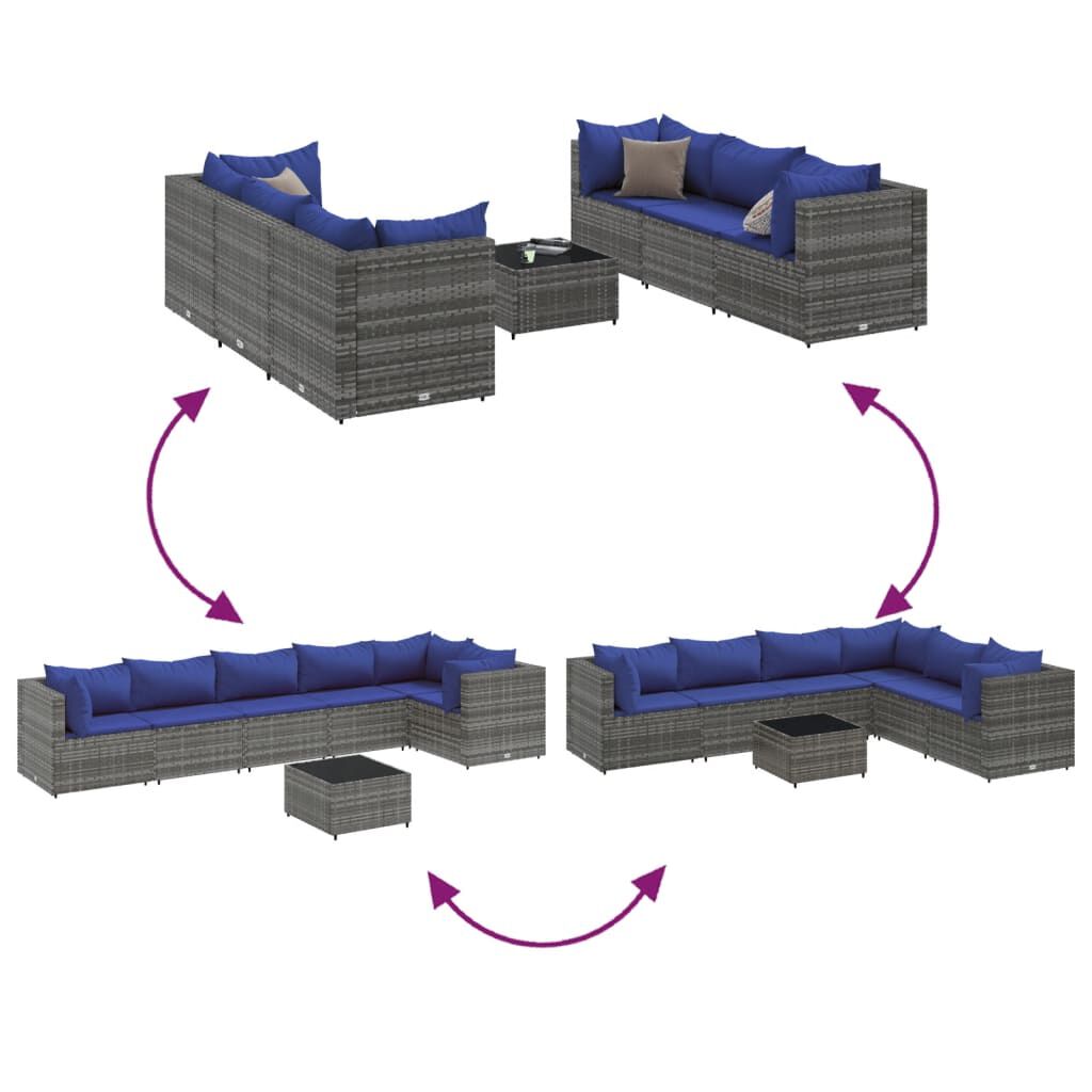 vidaXL 7 Piece Garden Lounge Set with Cushions Grey Poly Rattan