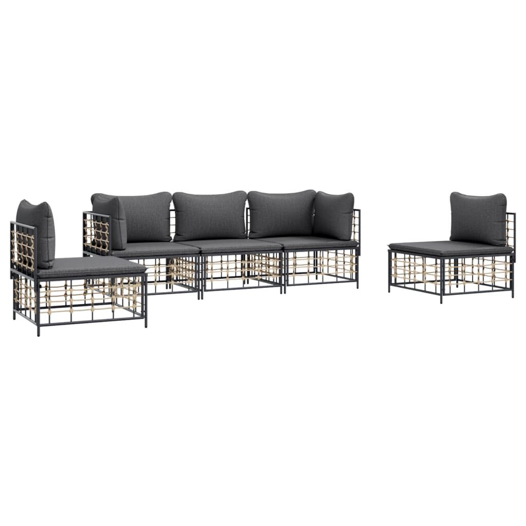 vidaXL 5 Piece Garden Lounge Set with Cushions Anthracite Poly Rattan