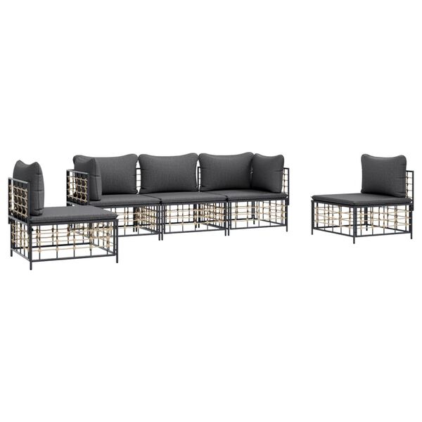 vidaXL 5 Piece Garden Lounge Set with Cushions Anthracite Poly Rattan