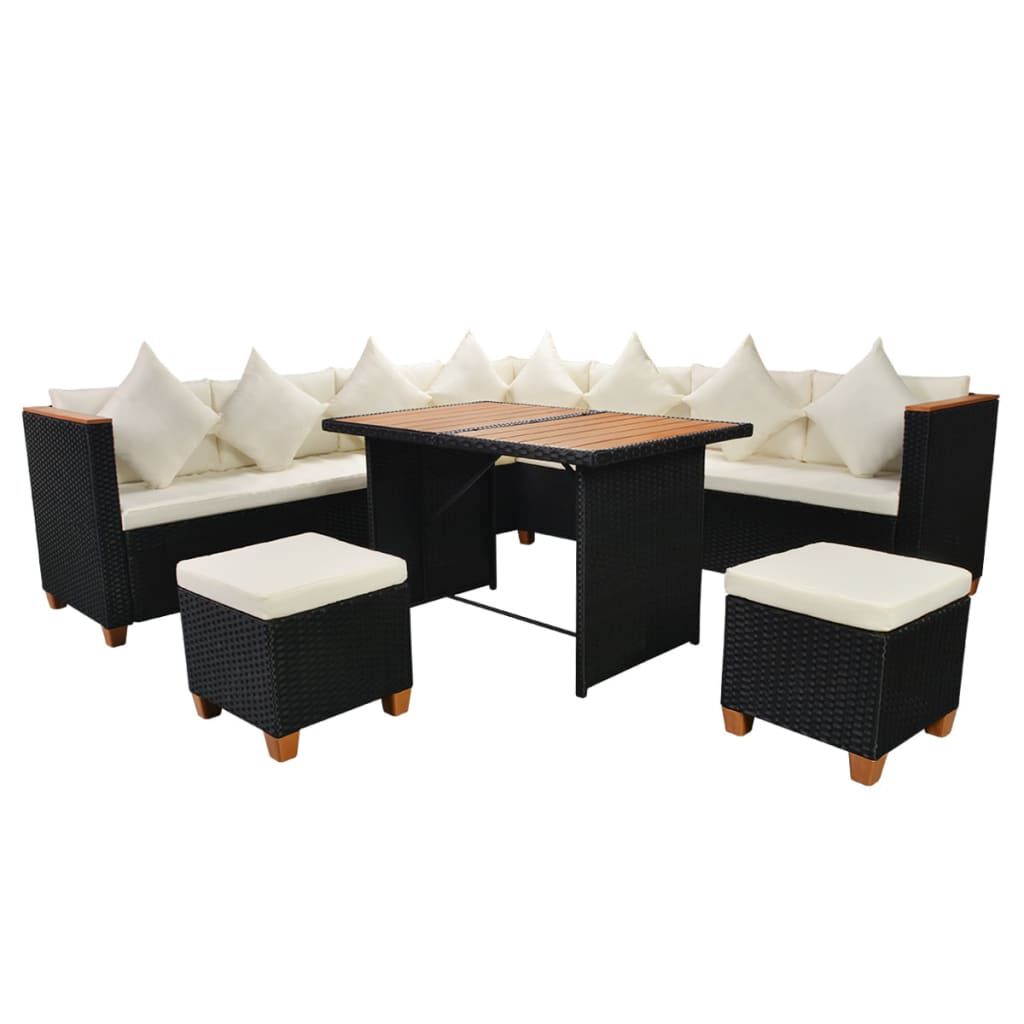 vidaXL 7 Piece Garden Lounge Set with Cushions Poly Rattan Black