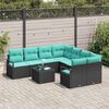 vidaXL Sofa Set with Cushion 9 pcs Black and Turquoise Poly Rattan