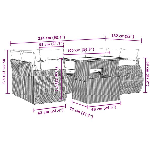 vidaXL 7 Piece Garden Sofa Set with Cushions Grey Poly Rattan