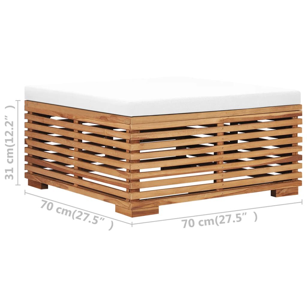 vidaXL Garden Table and Footrest Set & Cream Cushion Solid Teak Wood