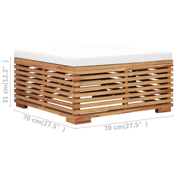 vidaXL Garden Table and Footrest Set & Cream Cushion Solid Teak Wood