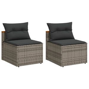 vidaXL Garden Sofas Armless with Cushions 2 pcs Grey Poly Rattan