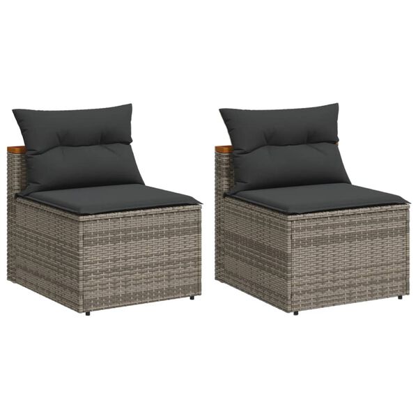 vidaXL Garden Sofas Armless with Cushions 2 pcs Grey Poly Rattan