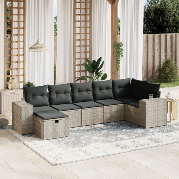 vidaXL 7 Piece Garden Sofa Set with Cushions Grey Poly Rattan