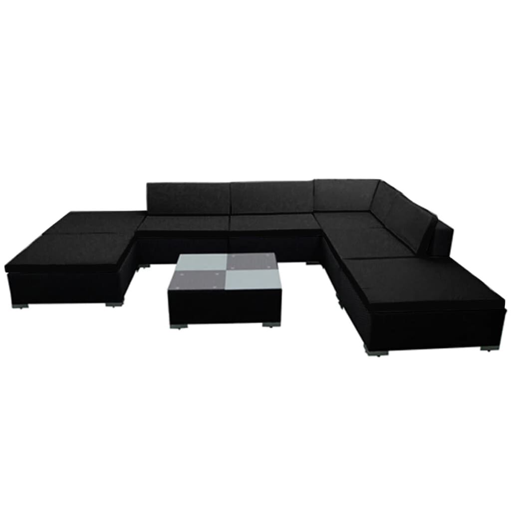 vidaXL 8 Piece Garden Lounge Set with Cushions Poly Rattan Black