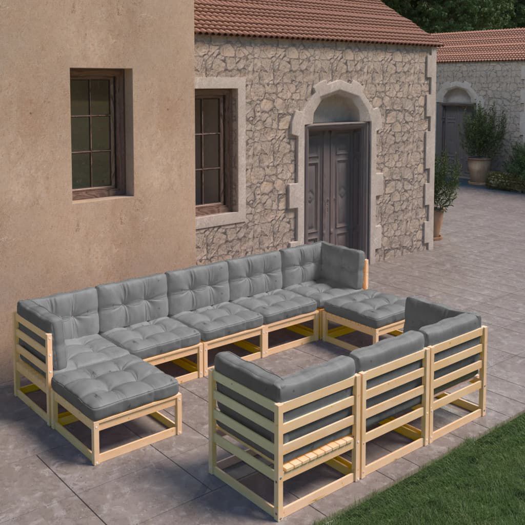 vidaXL 10 Piece Garden Lounge Set with Cushions Solid Pinewood