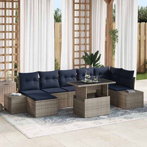 vidaXL Garden Sofa Set with Cushion 8 pcs Grey and navy blue