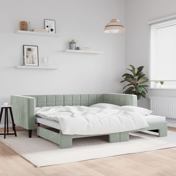 vidaXL Daybed with Trundle without Mattress Light Grey 100x190 cm