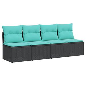 vidaXL Garden Sofa with Cushions 4-Seater Black Poly Rattan
