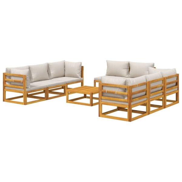 vidaXL 9 Piece Garden Lounge Set with Light Grey Cushions Solid Wood