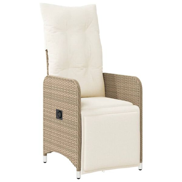 vidaXL Reclining Garden Chair with Cushions Beige Poly Rattan