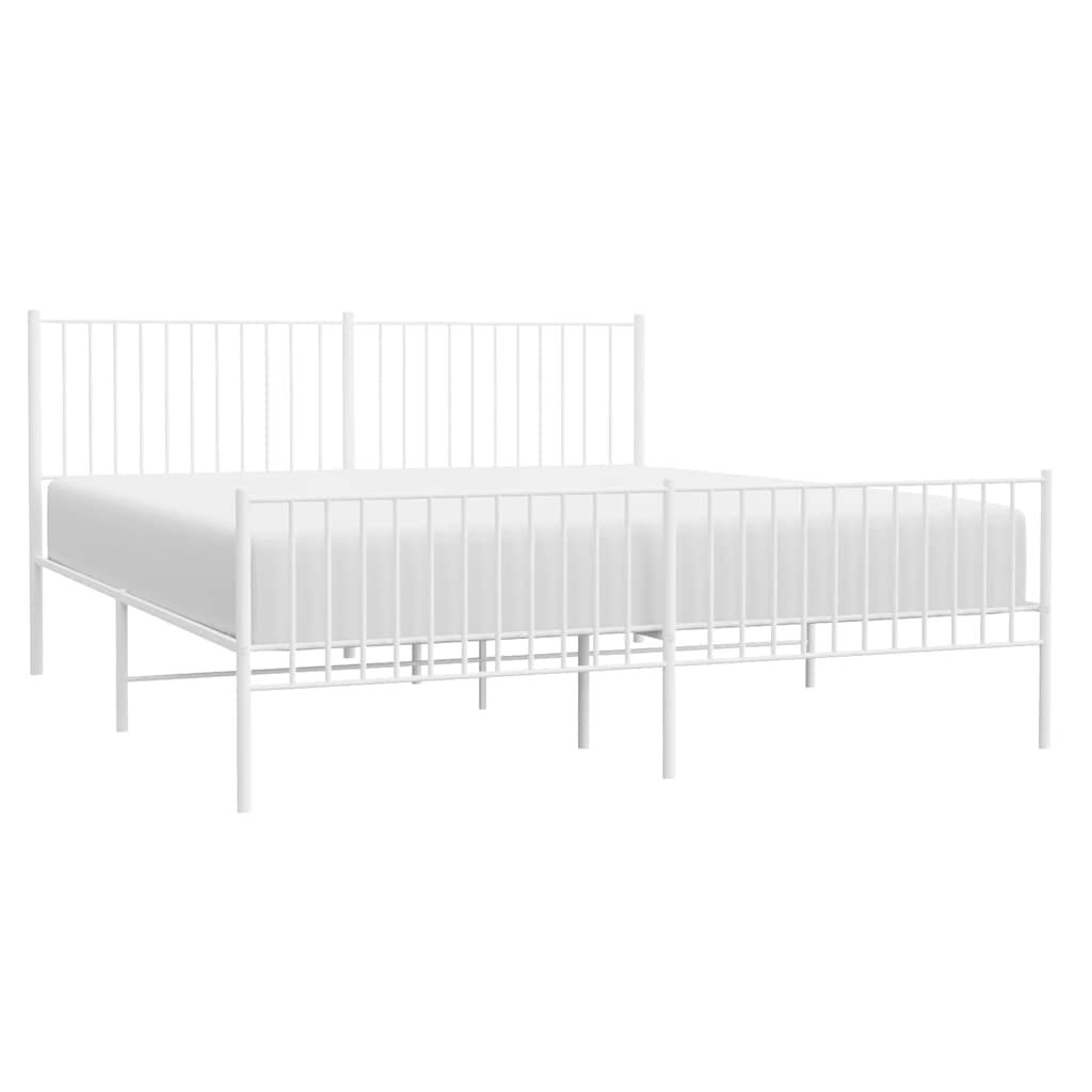 vidaXL Metal Bed Frame without Mattress with Footboard White 183x213cm