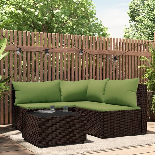 vidaXL 4 Piece Garden Lounge Set with Cushions Brown Poly Rattan