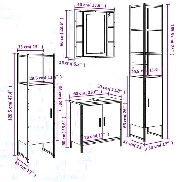 vidaXL 4 Piece Bathroom Cabinet Set Black Engineered Wood