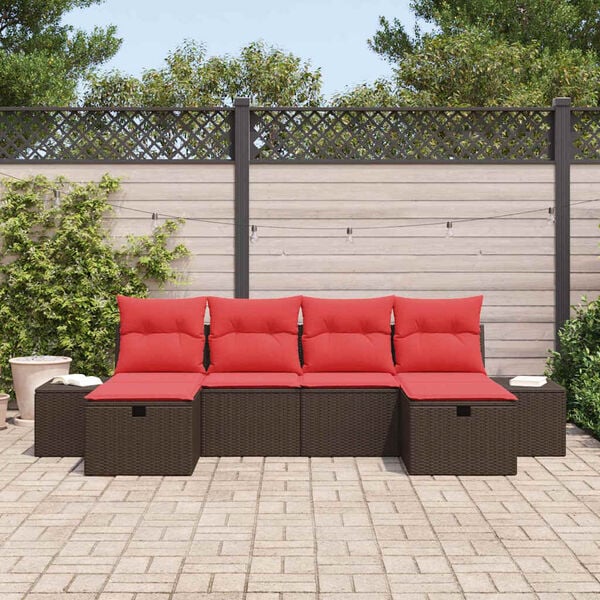 vidaXL Garden Sofa Set with Cushion 6 pcs Brown Poly Rattan