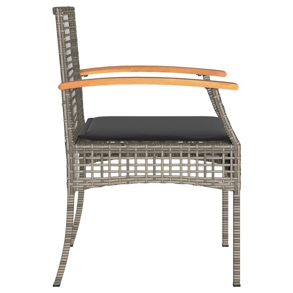 vidaXL 3 Piece Bistro Set with Cushions Grey Poly Rattan Acacia Wood