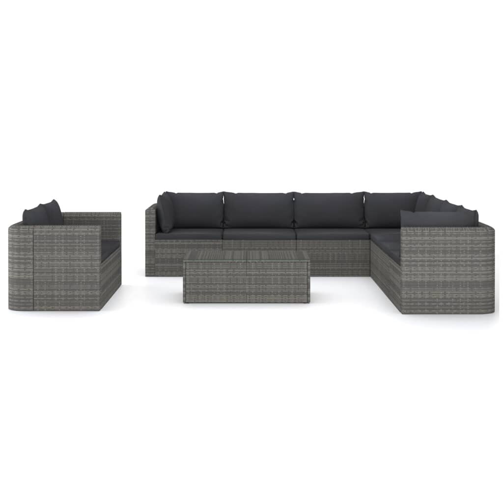 vidaXL 10 Piece Garden Lounge Set with Cushions Poly Rattan Grey