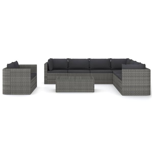 vidaXL 10 Piece Garden Lounge Set with Cushions Poly Rattan Grey