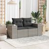 vidaXL Garden Sofa with Cushions 2-Seater Grey Poly Rattan