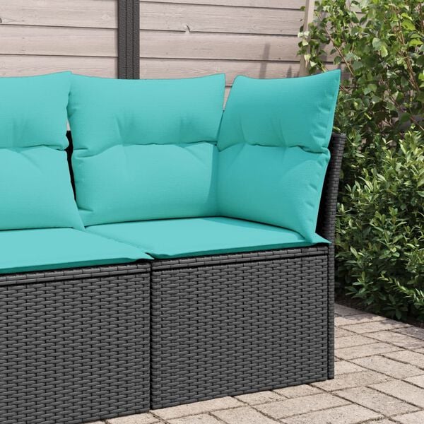 vidaXL Garden Sofa Corner with Cushions Black Poly Rattan