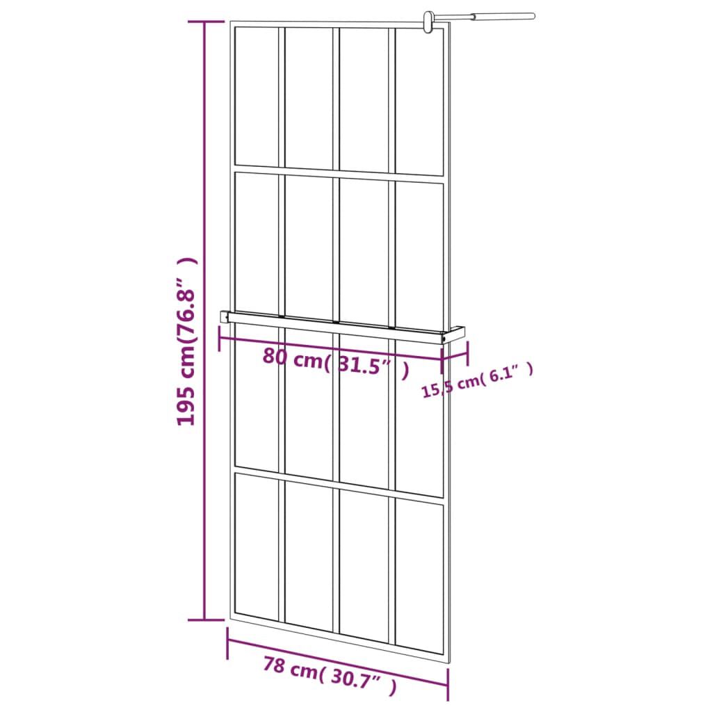 vidaXL Walk-in Shower Wall with Shelf Black 80x195 cm ESG Glass&Aluminium