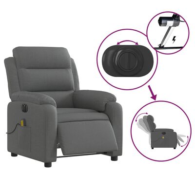 vidaXL Electric Massage Recliner Chair Dark Grey Fabric