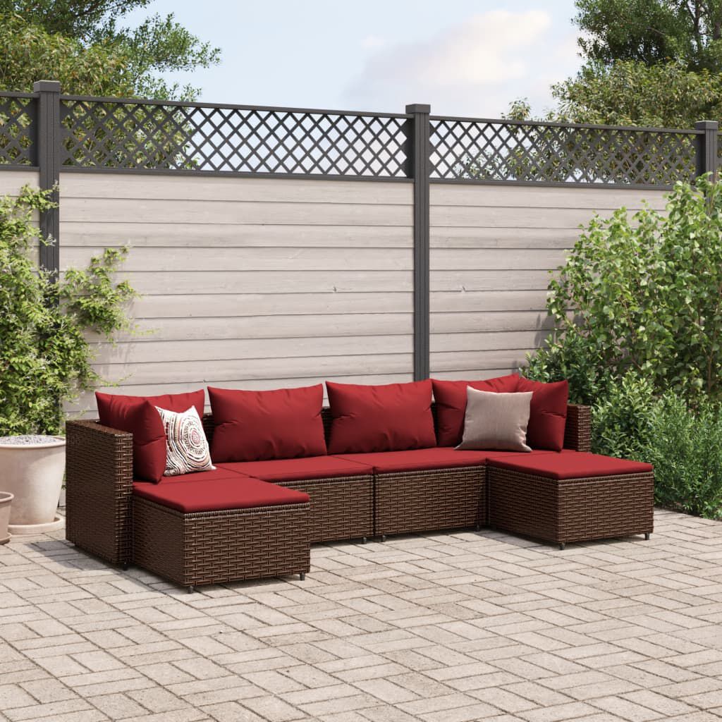 vidaXL 6 Piece Garden Lounge Set with Cushions Brown Poly Rattan