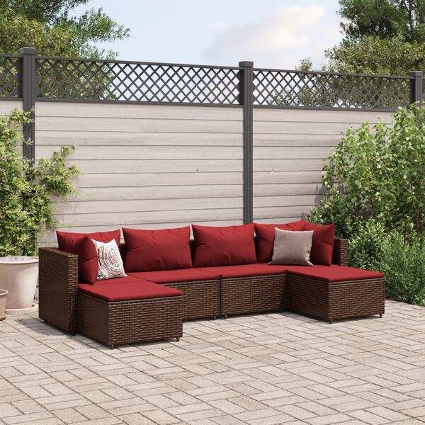 vidaXL 6 Piece Garden Lounge Set with Cushions Brown Poly Rattan
