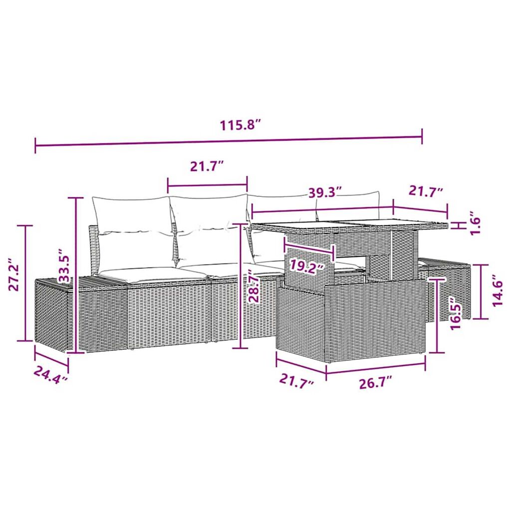 vidaXL Garden Sofa Set 5 pcs Black, Turquoise 100 x 55 x 73 cm