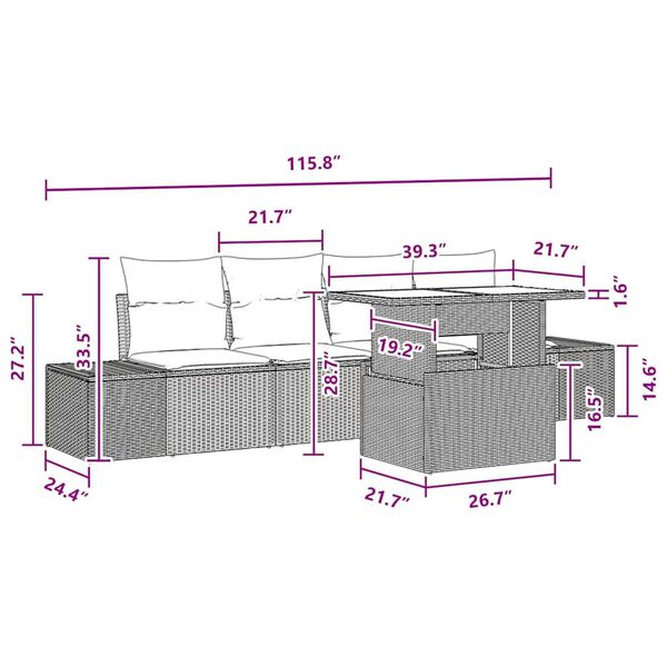 vidaXL Garden Sofa Set 5 pcs Black, Turquoise 100 x 55 x 73 cm