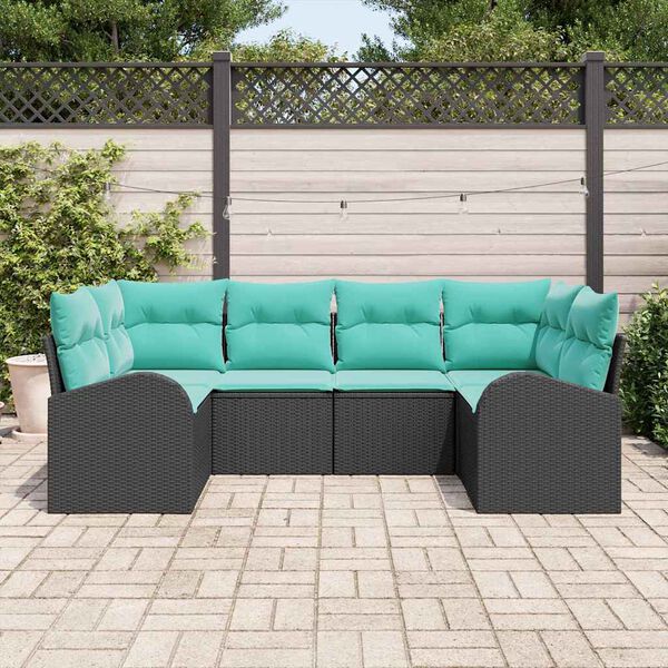 vidaXL Garden Sofa Set with Cushion 6 pcs Black Poly Rattan